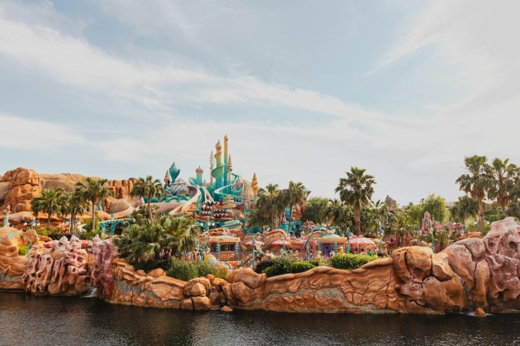 A large body of water with a castle in the background